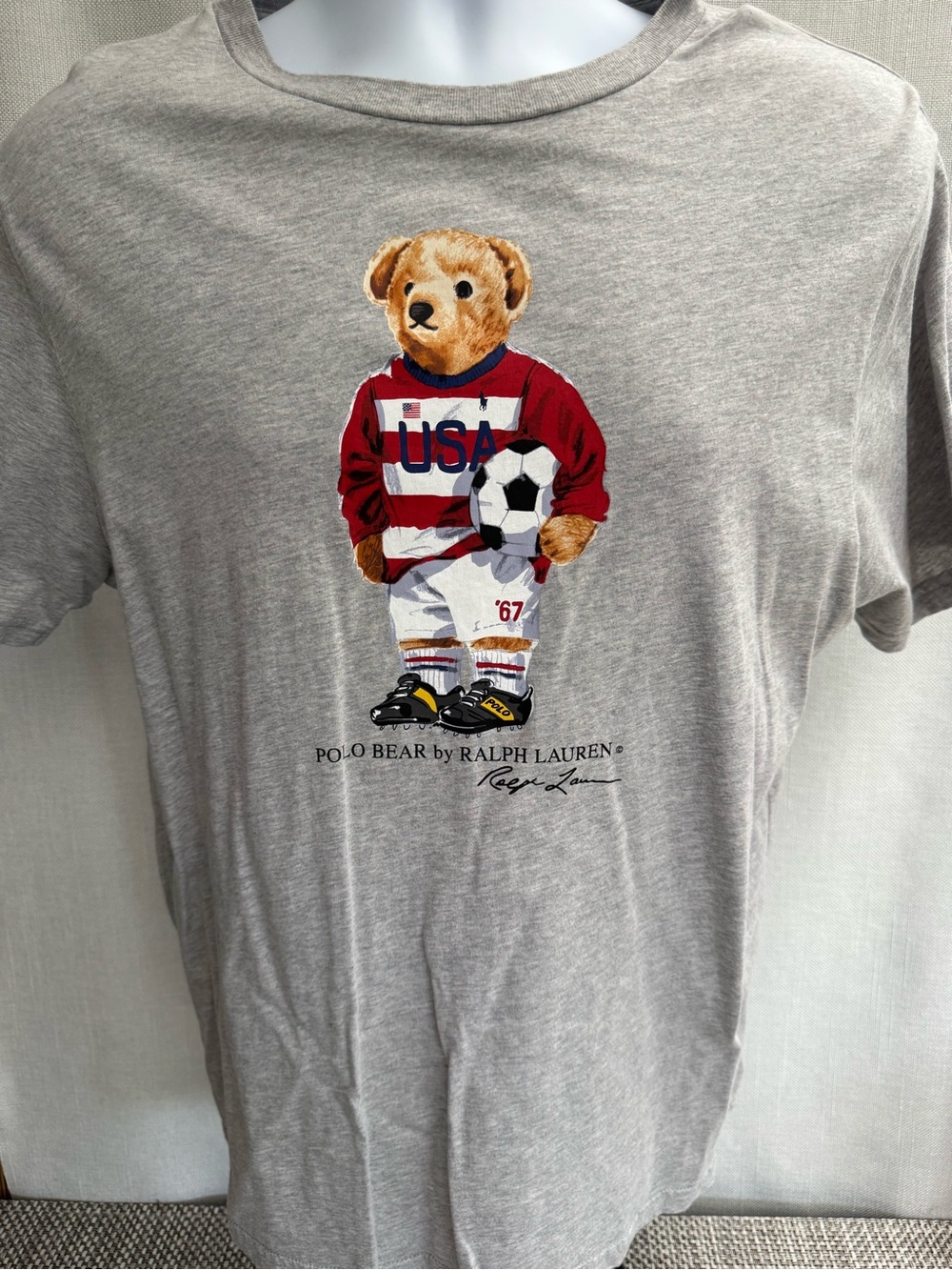 Boy's Polo by Ralph Lauren Gray Tee with Red Logo Soccer Print